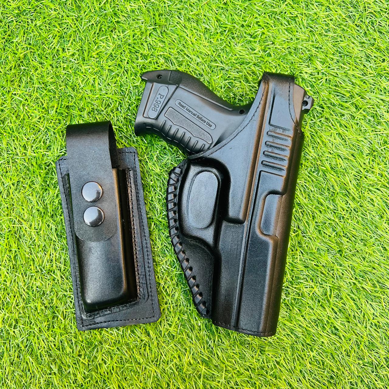 "Premium Cow Leather Pistol Cover with Magazine Holder – Secure, Durable & Stylish"