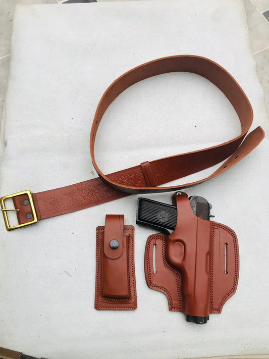 Original Leather 30 Bore Pistol Holster with Magazine Pouch & Belt