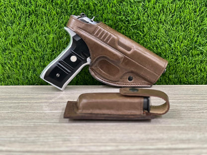 "Premium Cow Leather Pistol Cover with Magazine Holder – Secure, Durable & Stylish"