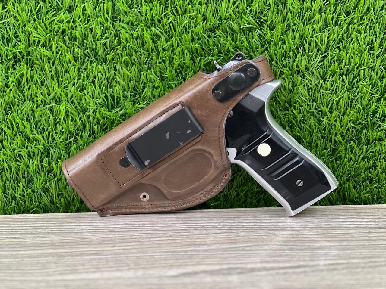 "Premium Cow Leather Pistol Cover with Magazine Holder – Secure, Durable & Stylish"