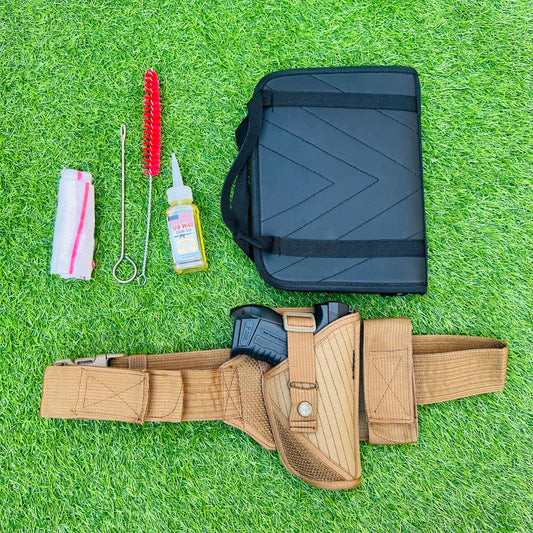 Tactical Pistol Bag with Belt, Magazine Holder & Cleaning Kit