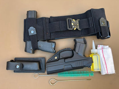 Premium Leather Pistol Belt Set – Securely Holds 1 Pistol, 2 Magazines & License | Includes Leather Holster, Mag Cover & Cleaning Kit