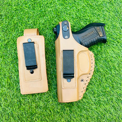 "Premium Cow Leather Pistol Cover with Magazine Holder – Secure, Durable & Stylish"