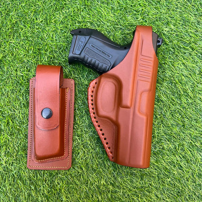 "Premium Cow Leather Pistol Cover with Magazine Holder – Secure, Durable & Stylish"