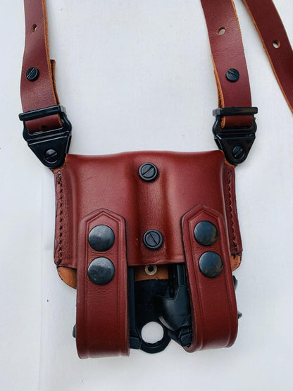 Glock 17/19 Leather Shoulder Holster with Dual Magazine Pouches