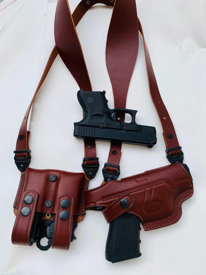 Glock 17/19 Leather Shoulder Holster with Dual Magazine Pouches