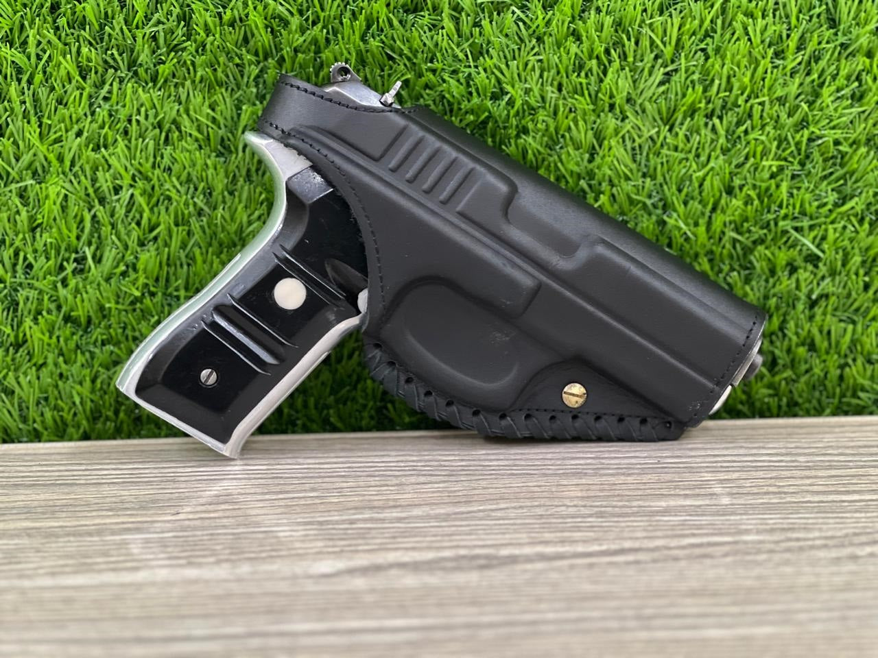 "Premium Cow Leather Pistol Cover with Magazine Holder – Secure, Durable & Stylish"