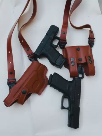 Glock 17/19 Leather Shoulder Holster with Dual Magazine Pouches